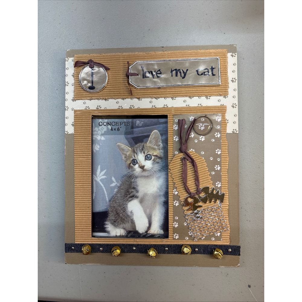 Concepts Love My Cat 4x6 Picture Frame Mixed Media Rustic Paw Print Jingle Bells